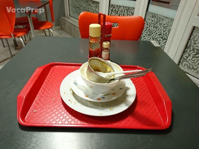 on tray